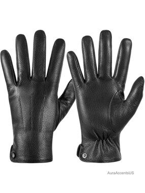 Leather Winter Gloves Men Wool Lined Touchscreen Texting